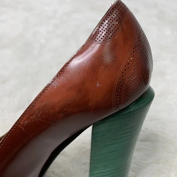Fendi Women's Brown Leather Platform Pumps Heels Size 38 1/2 - Picture 6 of 15